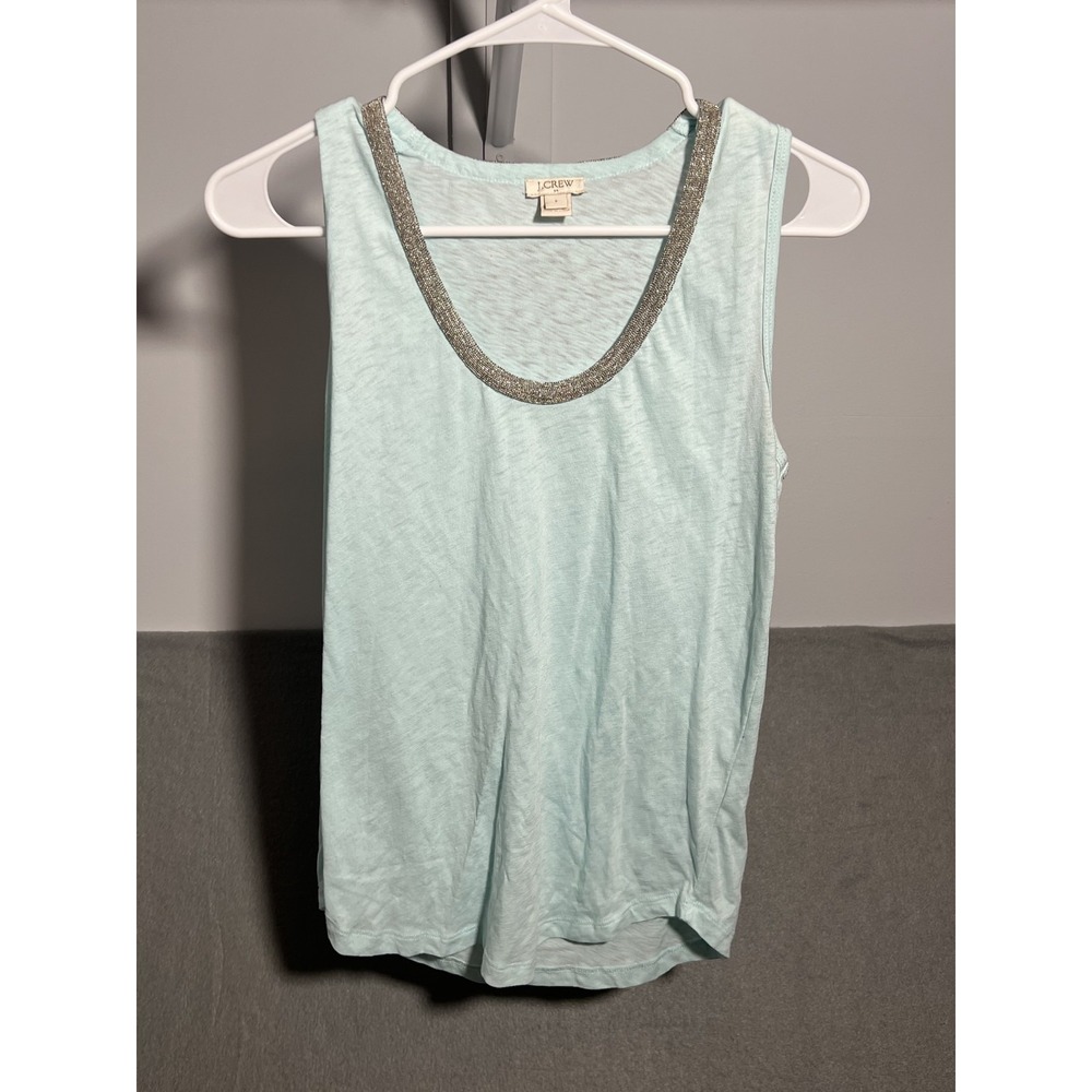 J.Crew Women's Size S Small Aqua Blue Beaded Scoop Neck Sleeveless Tank Top‎